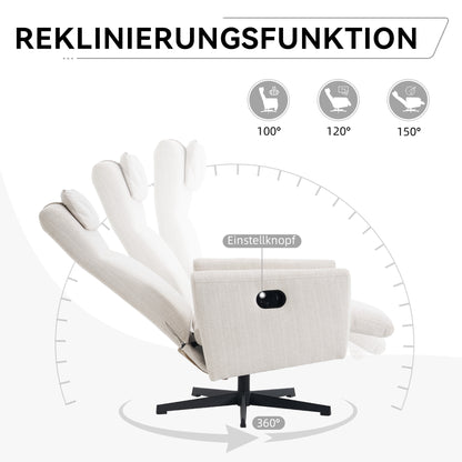 Bequemer Relaxsessel mit Liegefunktion – Chenille Fernsehsessel mit Fußstütze, drehbarer Stillsessel & Loungesessel für Wohnzimmer, modernes Sofa, Beige