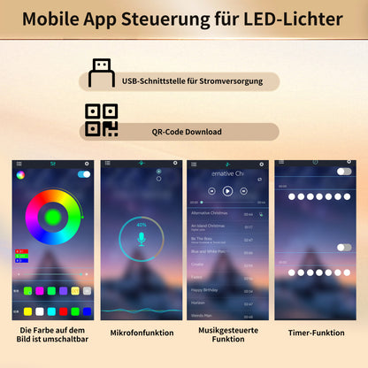 Hochschrank 120x40x180cm Vitrine mit LED-App-Steuerung & Musikmodus, Küchenschrank Natur Holzoptik, MDF-Geflecht & Glastüren