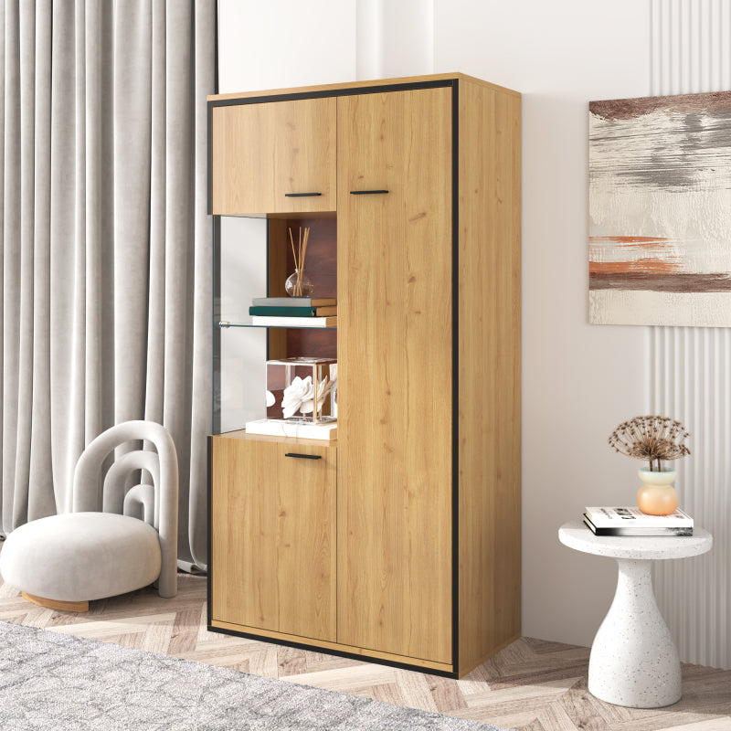 Moderne Vitrine mit LED-Beleuchtung - 150Hcm - Glastür, Mehrzweckregale, 15 Farboptionen, Großer Stauraum, Glasboden, Schaukasten, Präsentationsmöbel, Schrank mit Beleuchtung,Möbel mit Glastür