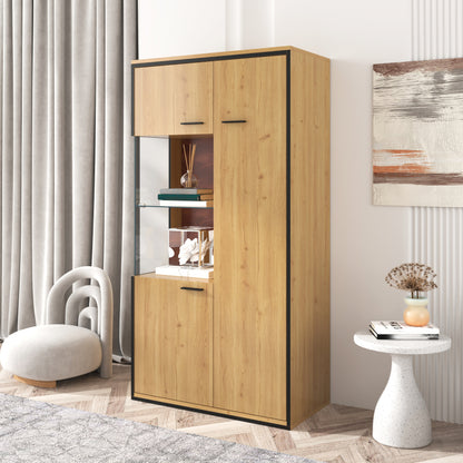 Moderne Vitrine mit LED-Beleuchtung - 150Hcm - Glastür, Mehrzweckregale, 15 Farboptionen, Großer Stauraum, Glasboden, Schaukasten, Präsentationsmöbel, Schrank mit Beleuchtung,Möbel mit Glastür