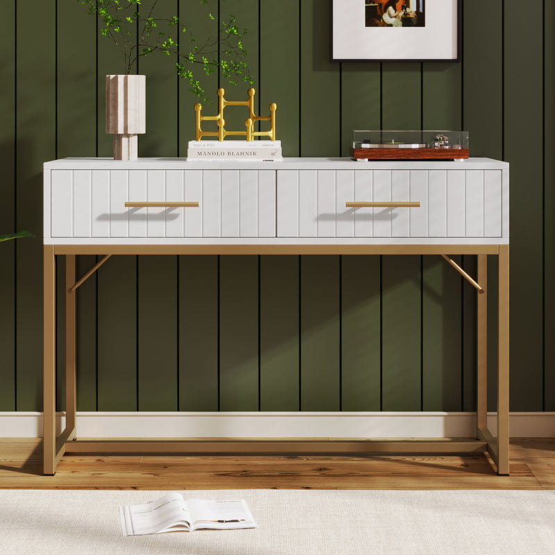 Schminktisch mit 2 Schubladen 75cm Höhe ,Kommode Schlafzimmer Highboard Weiss Sideboard Schubladenkommode Kommode für Schlafzimmer, Weiß -H75/B100/T45 cm