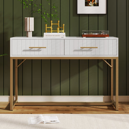 Schminktisch mit 2 Schubladen 75cm Höhe ,Kommode Schlafzimmer Highboard Weiss Sideboard Schubladenkommode Kommode für Schlafzimmer, Weiß -H75/B100/T45 cm