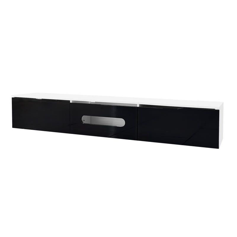 Schwarz-weißer TV-Schrank, 180 cm lang, Hochglanzoberfläche, mit 16-farbiger LED-Beleuchtung, wandmontierbar