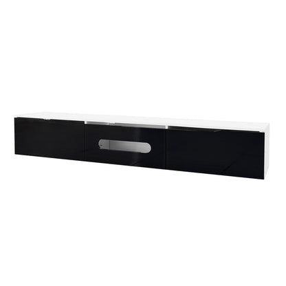 Schwarz-weißer TV-Schrank, 180 cm lang, Hochglanzoberfläche, mit 16-farbiger LED-Beleuchtung, wandmontierbar
