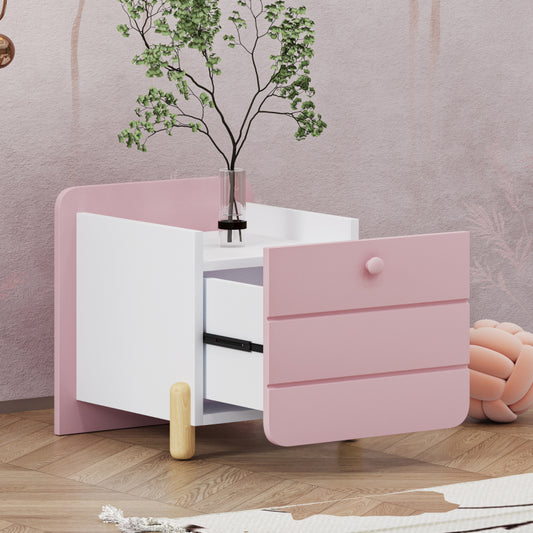 Nachttisch mit 1 Schublade, geräuschlose Auszüge mit Einlegeböden, feine holzfarbene Füße, Stauraum im Wohn- und Schlafzimmer, einzigartiges und minimalistisches Design, Rosa