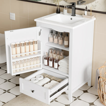 51x46x85cm Bodenstehender Badezimmerschrank mit Waschbe, Waschtisch,komplett lackiert, Türablage, geräuschlose Schublade mit großem Fassungsvermögen, verstellbares Regal, Keramikwaschbecken, weiß
