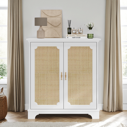 Sideboard, Buffet, Weinschrank mit Rattan-Deko Türen, Schrank für Flur, Eingangsbereich und Wohnzimmer