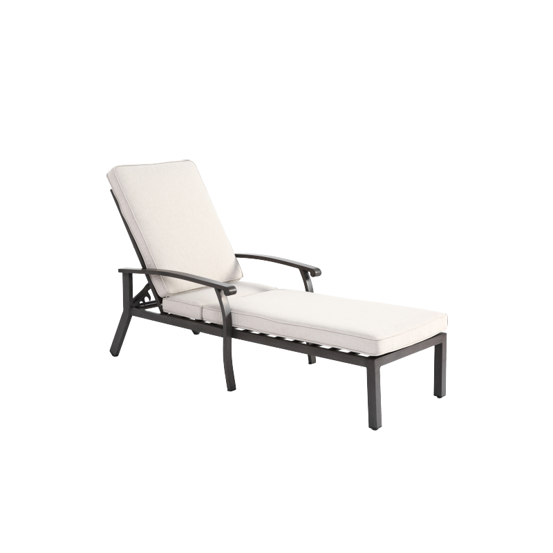 Lounge Patio Chair with Cotton Cushion, Adjustable Reclining Rust-Resistant Aluminum  Poolside Chaise Lounge Furniture, Waterproof Beige Cushion (1pc)