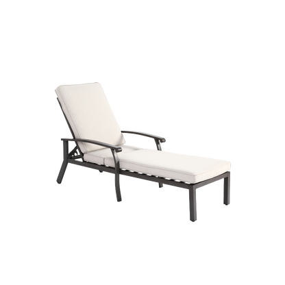 Lounge Patio Chair with Cotton Cushion, Adjustable Reclining Rust-Resistant Aluminum  Poolside Chaise Lounge Furniture, Waterproof Beige Cushion (1pc)