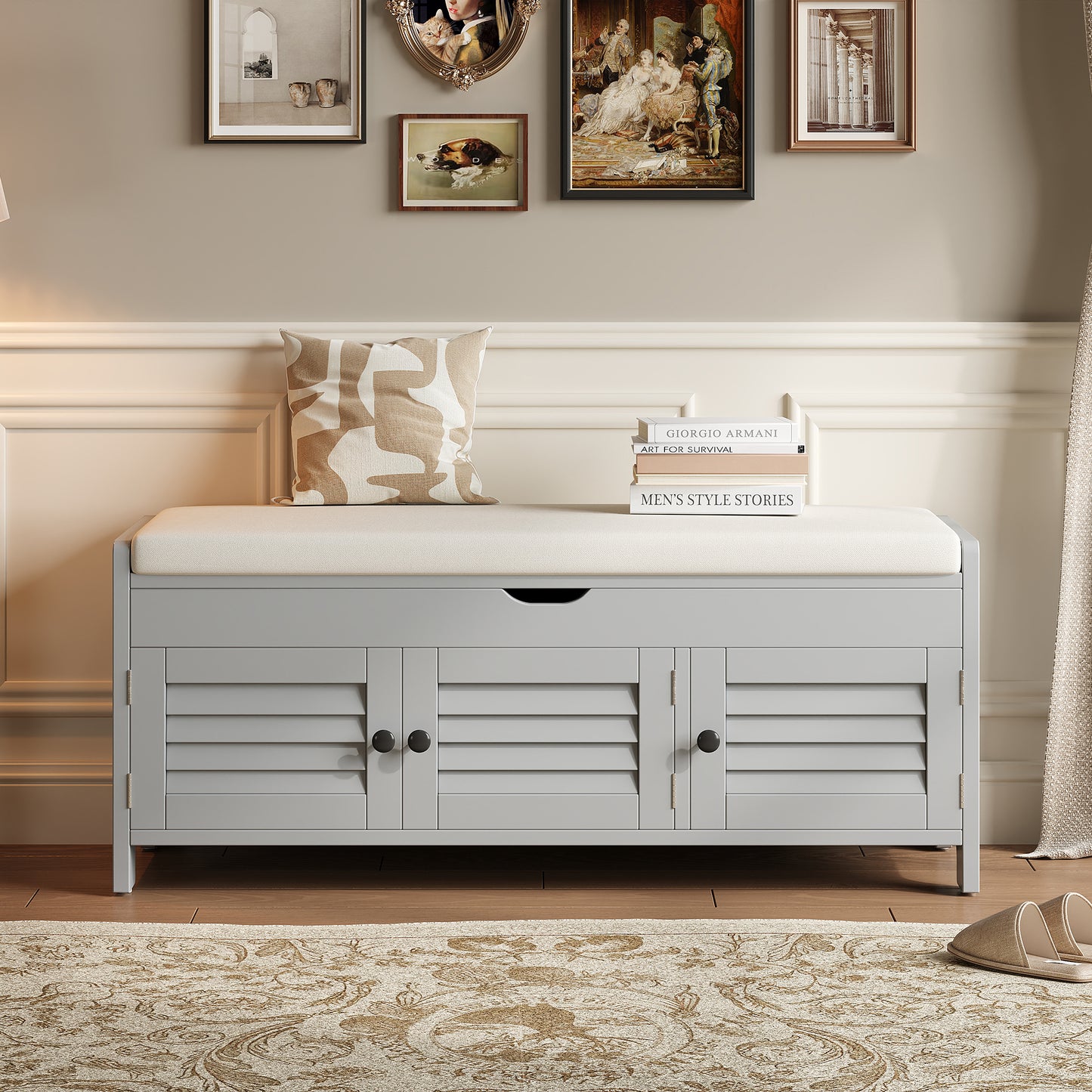 Moderne schuhbank mit sitzfläche, Eingangsbereich, Wohnzimmer, flurmöbel,  Grau