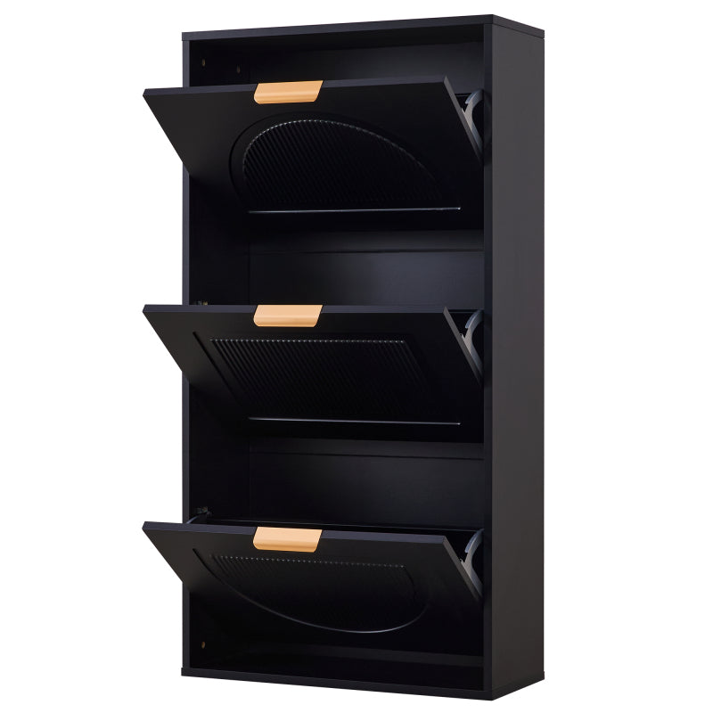 Schuhkipper Schmal mit 3 Klappen, Schuhschrank, Schuhschrank  Schuhkommode für Flur Wohnzimmer ,Schwarz