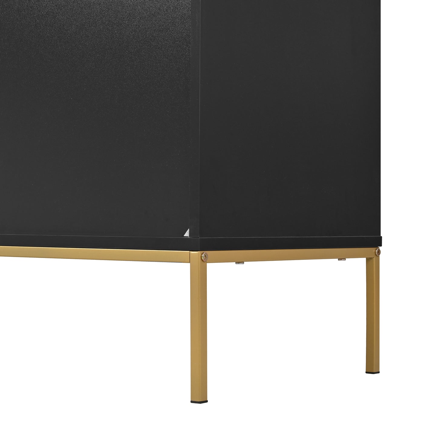 Sideboard mit vier Türen, Metallfüßen, TV-Schrank, Kleiderschrank,  geradliniges Design mit Metalllinien-Dekor, Schwarz+Golden