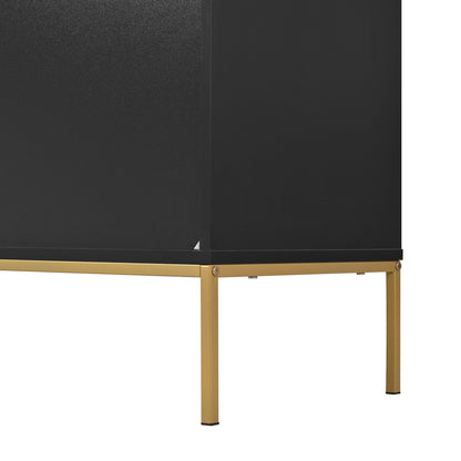 Sideboard mit vier Türen, Metallfüßen, TV-Schrank, Kleiderschrank,  geradliniges Design mit Metalllinien-Dekor, Schwarz+Golden
