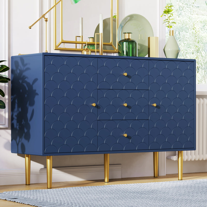Kommode mit 2 Türen und 3 Schubladen, Verstellbare Ablage, für Wohnzimmer Schlafzimmer, Marineblau-H82/B120/T40 cm