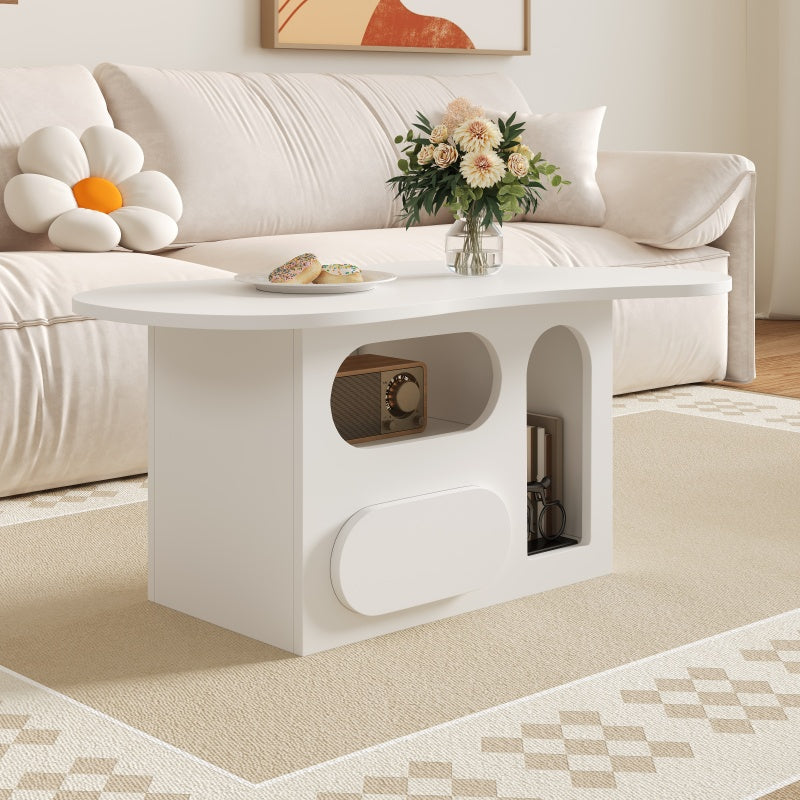 Couchtisch mit Schubladen, wolkenförmiger Couchtisch mit offenen Ablagefächern, hochwertige Materialien. 97*45*43,5cm