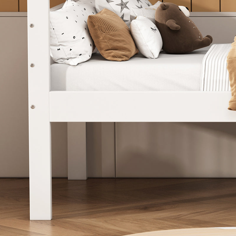 Etagenbett für Kinder, Kinderbett mit dreistufiger Winkelleiter und Absturzsicherung, Bett aufgeteilt in 2 Einzelbetten, Jugendbett, Einzelbett, Rahmen aus Kiefer, Weiß, 90x200cm