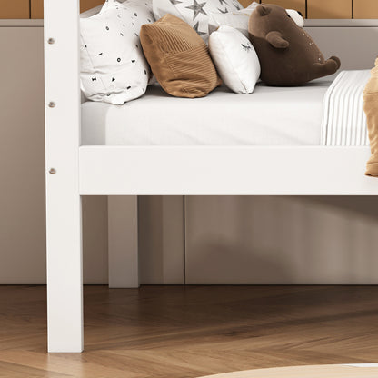 Etagenbett für Kinder, Kinderbett mit dreistufiger Winkelleiter und Absturzsicherung, Bett aufgeteilt in 2 Einzelbetten, Jugendbett, Einzelbett, Rahmen aus Kiefer, Weiß, 90x200cm