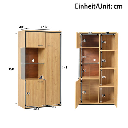 Moderne Vitrine mit LED-Beleuchtung - 150Hcm - Glastür, Mehrzweckregale, 15 Farboptionen, Großer Stauraum, Glasboden, Schaukasten, Präsentationsmöbel, Schrank mit Beleuchtung,Möbel mit Glastür