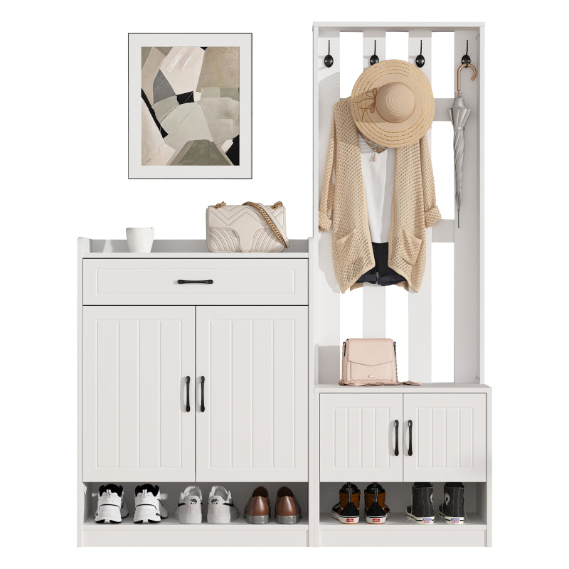 Flurgarderobe Paneel+Schuhschränke, Schuhwechsel-Set, weiß Garderoben-Set 140.6 x 32 x 180 cm