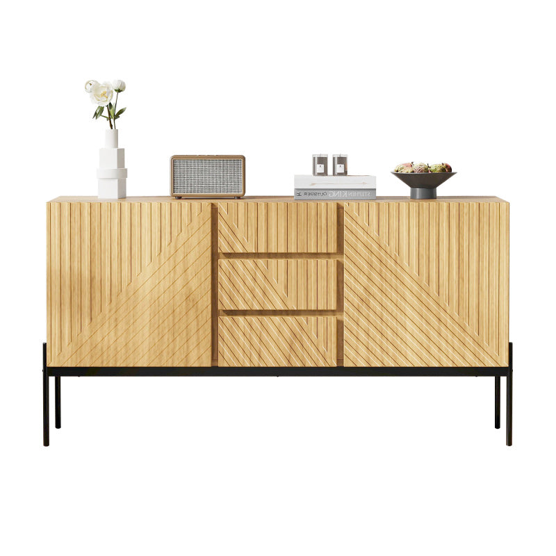Sideboard mit 2 Türen und 3 Schubladen,Metallbeinen, TV-Schrank,Buffet, Kommode mit Linien-Design