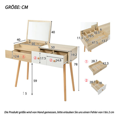 Schminktisch, Kosmetiktisch Mit Spiegel, Schminktisch aus Holz Mit Schubladen, geteilter Stauraum, große Lagerkapazität - Maße:B100/H78/T40 cm(ohne Hocker)(OLD SKU: WF319875AAW)