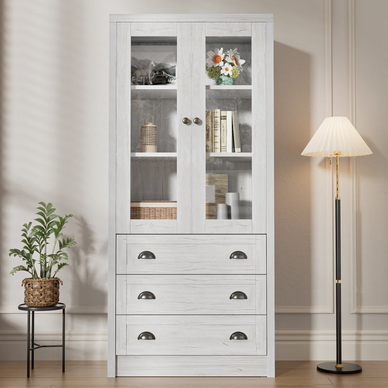 Moderner Highboard Schrank 80x34x171 cm, für Wohnzimmer, Büro & Flur