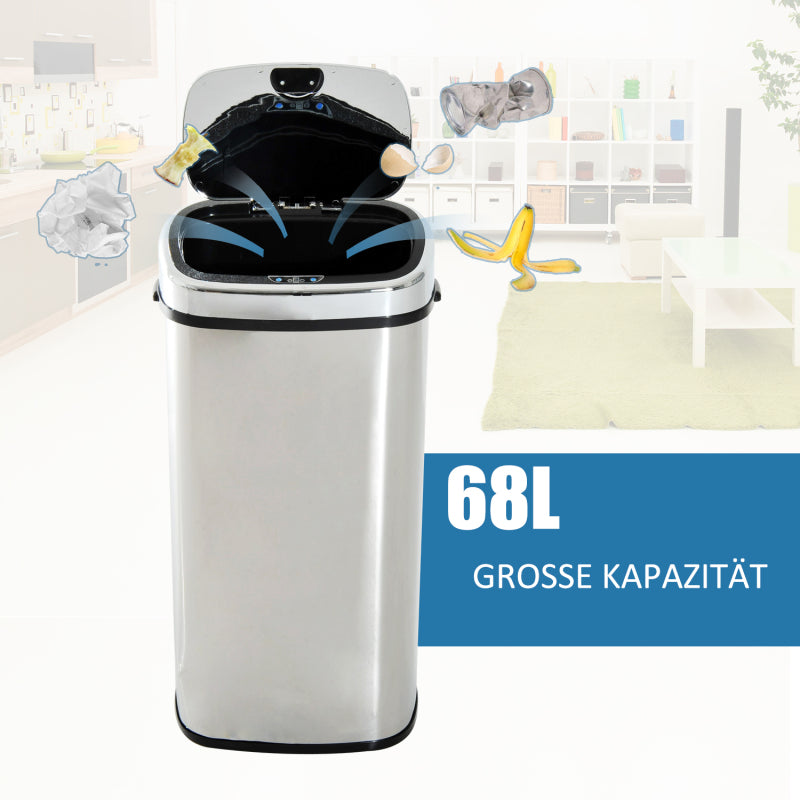 Mülleimer  Automatik Abfalleimer mit Sensor, Küche, Edelstahl, Silber, 68L