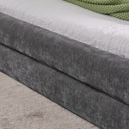 Doppelbett 140×200 cm, Chenille Stoff, komfortable Rückenlehne, robustes Eukalyptus und Eisengestell, einfach zu montieren, Dark Gray (ohne Matratze)