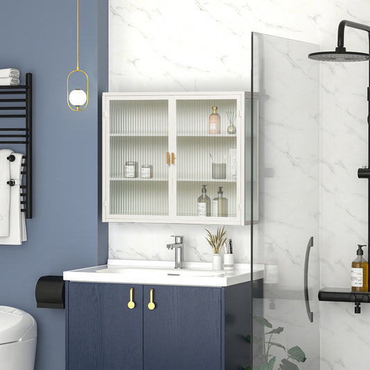 70CM Glastüren Moderner zweitüriger Wandschrank mit dreistufiger Lagerung für Eingangsbereich Wohnzimmer Badezimmer Esszimmer(White)