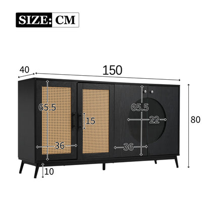 Sideboard mit Glastüren aus Rattan, halbrunde Tür, hochwertige Aufbewahrungsmöbel