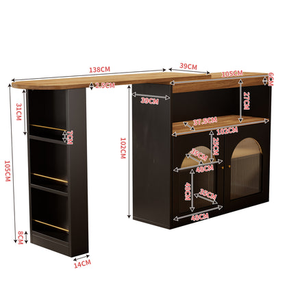 Bartisch ausziehbar 138-193cm, 360° drehbarer Stehtisch mit LED-Beleuchtung & Glasfront, Bistrotisch mit 3 Ablagen, Küchentisch, Schwarz