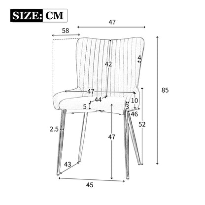 Samt-Esszimmerstuhl, 2er-Set, Lounge-Stuhl mit vier Silberne Metallstützbeinen, Lendenwirbelstütze, Beige
