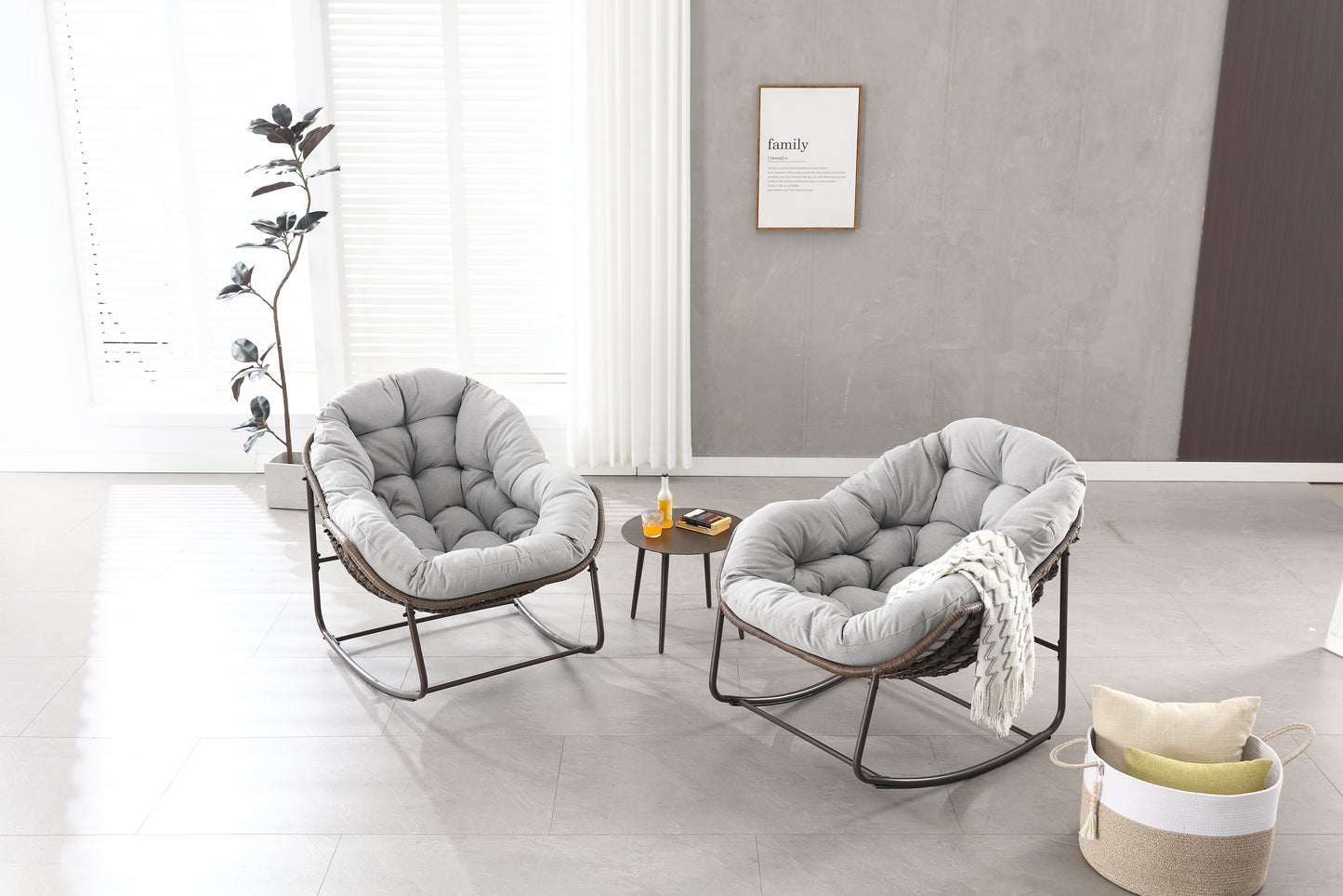Outdoor Rocking Chair, Patio Oversized Wicker Egg Rocking Chair, Indoor & Outdoor Comfy Rocker Chair with Thick Cushion, Modern Lounge Chair for Balcony, Front Porch, Garden, Backyard, Deck Gray