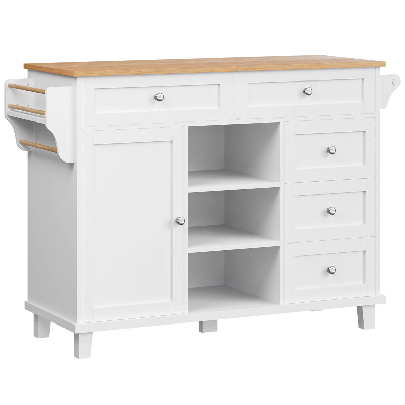 Speisewagen (134 x 46 x 92 cm), moderner und einfacher weißer Speisewagen, kombiniertes Schubladen-Aufbewahrungsschrank-Design, mobiles und festes Dual-Use-Design, geeignet für Privat- und Gewerbeküch