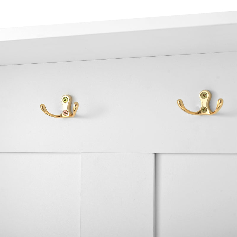 Garderobenständer mit  Schuhbank, Garderobe,  6 Dreifach-Haken,freistehend, platzsparend, für Eingangsbereich,Flur, Weiß