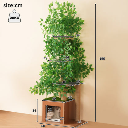 Kratzbaum in Baumform mit 4 Plattformen und Katzenlöchern – haustiersicheres Material, abnehmbare Blätter, geeignet für Katzen zum Verstecken, Klettern 190 cm