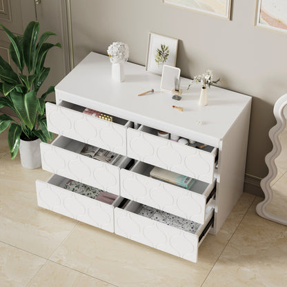 Kommode mit 6 Schubladen, Flurschrank, für Wohnzimmer, Bad und Schlafzimmer, Wellenmuster, lackiert, stoßfestes Eckdesign, 6 Fächer, 110 B x 40 T x 72 H, weiß