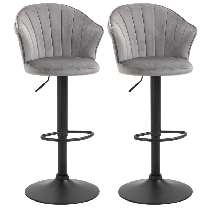 2er-Set Barhocker drehbare Barstühle mit Lehne höhenverstellbar Samt Touch grau, armlos, 51,5x57,5x93-114,5cm für Küche & Bar