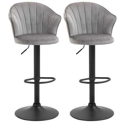 2er-Set Barhocker drehbare Barstühle mit Lehne höhenverstellbar Samt Touch grau, armlos, 51,5x57,5x93-114,5cm für Küche & Bar