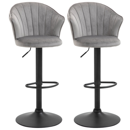 2er-Set Barhocker drehbare Barstühle mit Lehne höhenverstellbar Samt Touch grau, armlos, 51,5x57,5x93-114,5cm für Küche & Bar