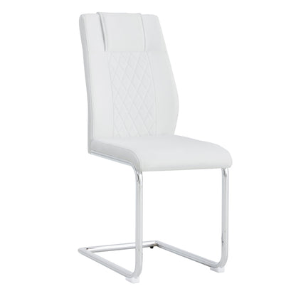 Nordischer Stil weißer PU Stuhl (vier Säcke in einem Paket) - Rückenlehne mit diamantförmigem Gitternähtdesign, glänzende silberne Metallbeine
