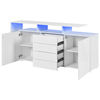 Kommode, Sideboard mit LED, Wohnzimmermöbel in Weiß Hochglanz, Wohnzimmerschrank, Standschrank, TV-Schrank, Wohnzimmerwand, Highboard, Mehrzweckschrank, LED-Vitrine, Buffetschrank Esszimmer