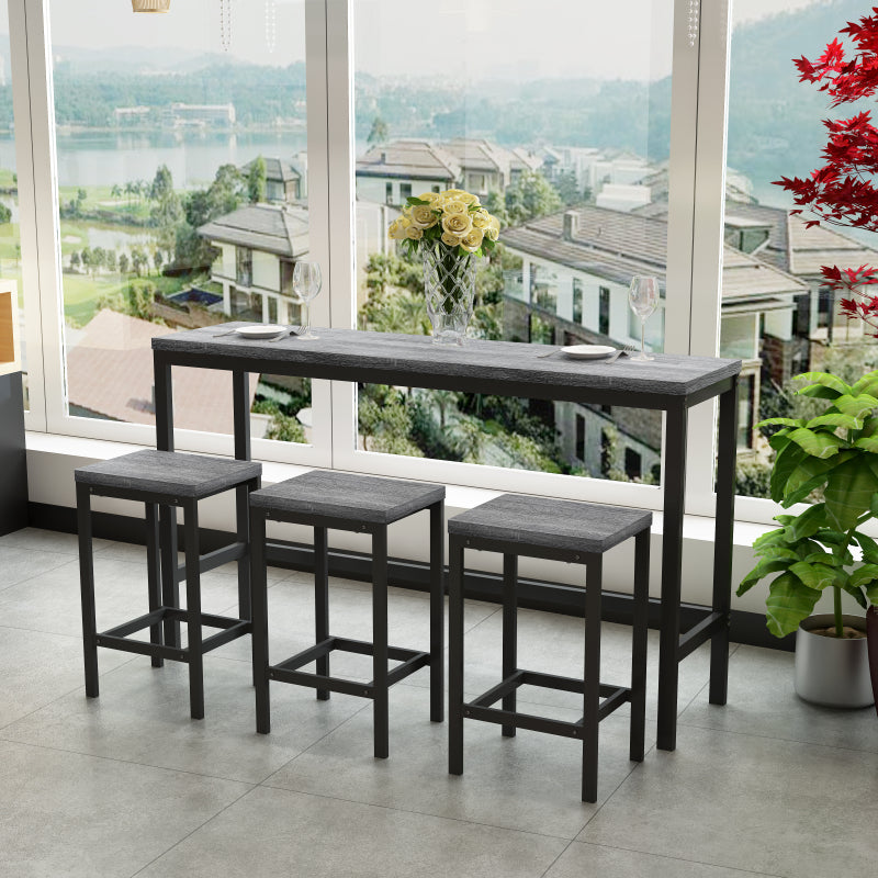 148CM Modern Design Kitchen Dining Table, Pub Table, Long Dining Table Set with 3 Stools;148CM Modernes Design Küche Esstisch, Kneipentisch, Langer Esstisch Set mit 3 Hockern, Einfache Montage, Grau