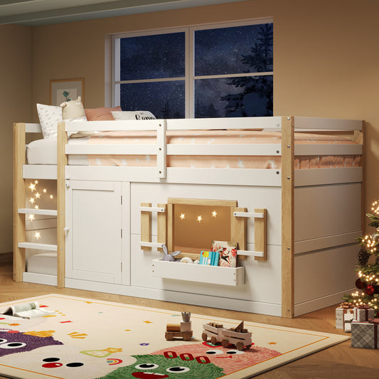 Mini-Etagenbett Weiß 90x200 cm, Kinderbett (110 cm hoch) aus Massivholz/MDF, Inkl. Lattenrost