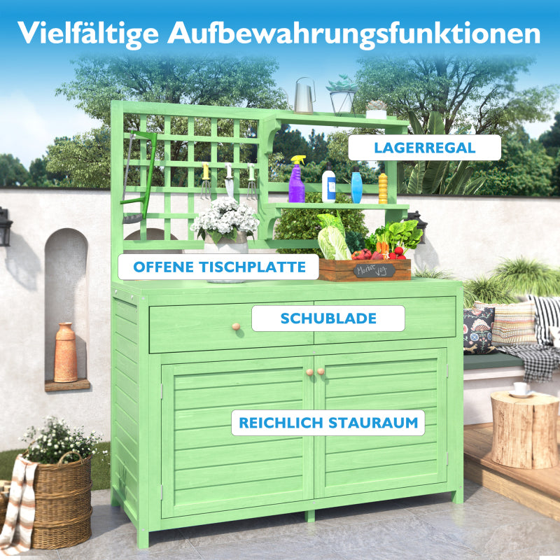Holz Gartenschrank,Gartenschrank mit Regalen  Outdoor Schrank, Gartenschrank Geräteschuppen Terrassenschrank, Balkonschrank, Gerätehaus, Garten Möbel, Grün