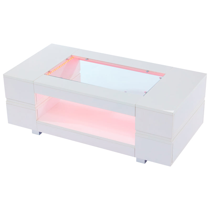 Weißer LED-Couchtisch mit Bluetooth-App-Steuerung, Kaffeetisch, Sofatisch, Wohnzimmertisch, geeignet für Party, Büro, Wohnzimmer