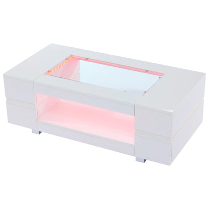 Weißer LED-Couchtisch mit Bluetooth-App-Steuerung, Kaffeetisch, Sofatisch, Wohnzimmertisch, geeignet für Party, Büro, Wohnzimmer