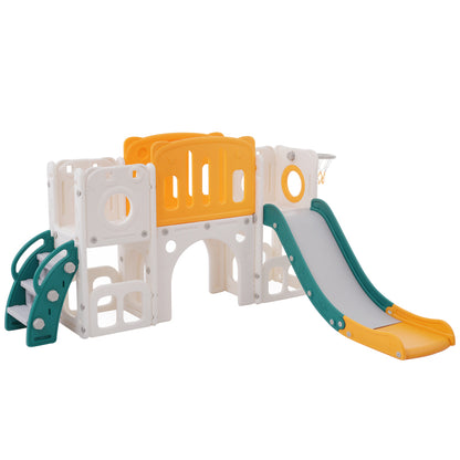 Bären Kinder 6-in-1 Rutsche mit einer Rutsche, zwei Plattformen, zwei Bodenschrankfächern, Basketballkorb und Treppe - Hochdichtes Polyethylen (Ozeanbälle nicht enthalten
