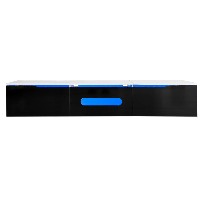 Schwarz-weißer TV-Schrank, 180 cm lang, Hochglanzoberfläche, mit 16-farbiger LED-Beleuchtung, wandmontierbar