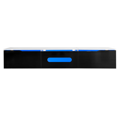 Schwarz-weißer TV-Schrank, 180 cm lang, Hochglanzoberfläche, mit 16-farbiger LED-Beleuchtung, wandmontierbar